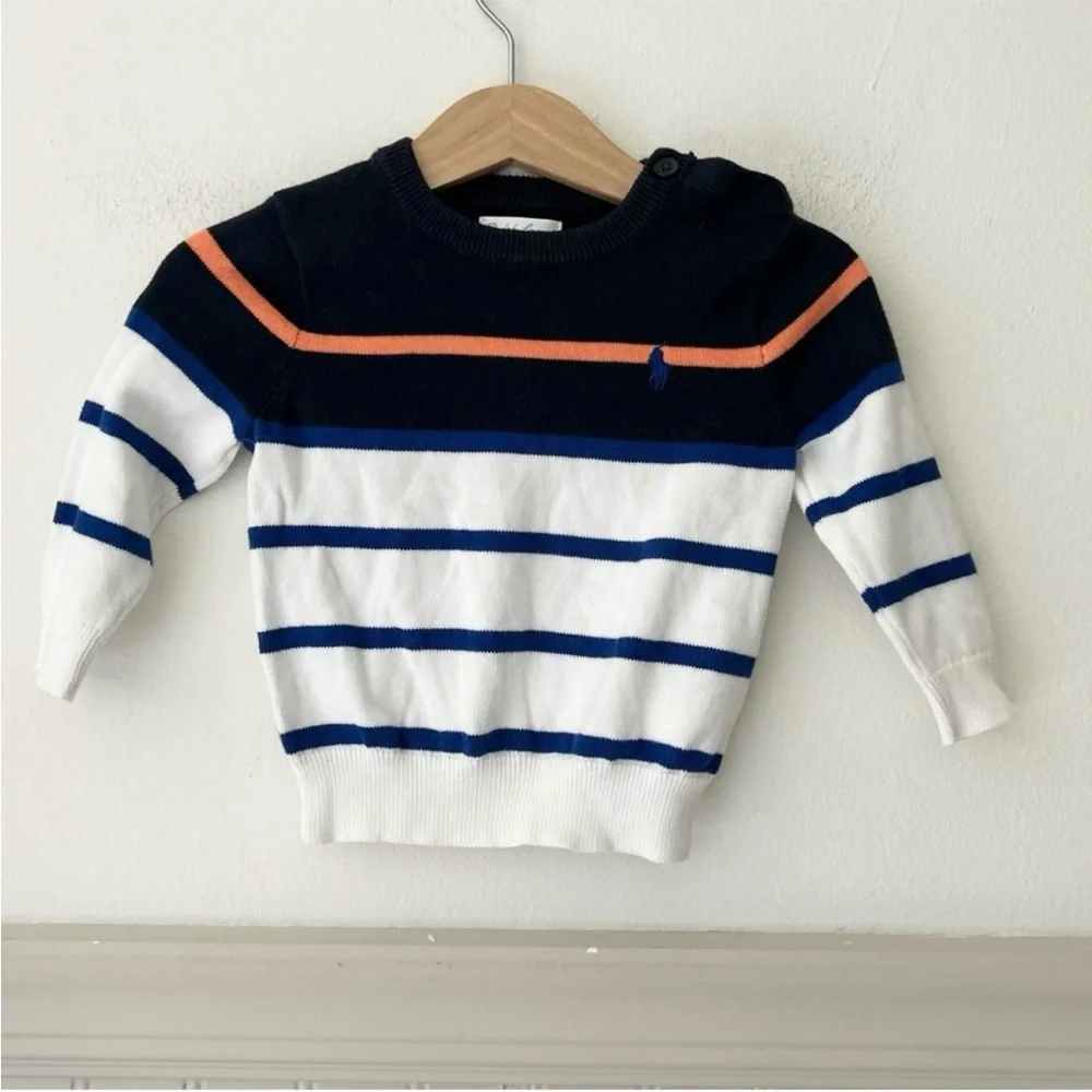 Vintage Ralph Lauren Baby 12 Months Navy and White Striped Baby Sweater